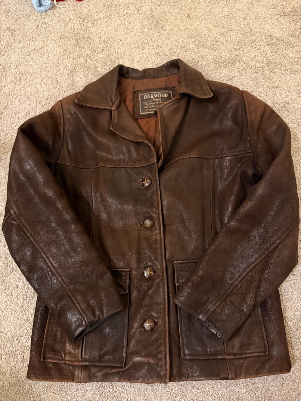 Men's XS 80's Brown Leather Button-Front Jacket